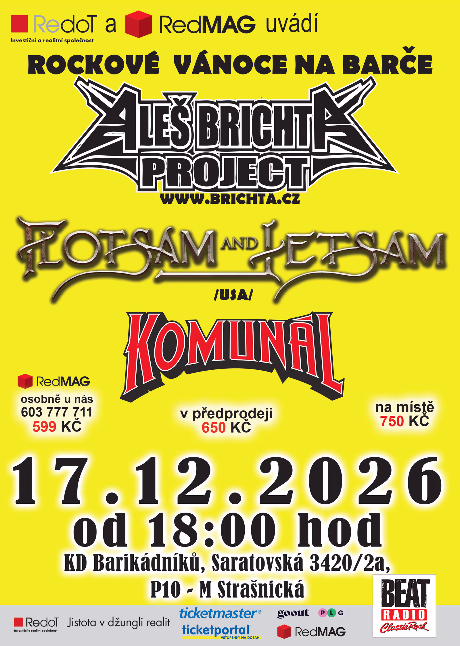 Rockové Vánoce na Barče 2026 – Aleš Brichta Project, Flotsam and Jetsam (USA), Komunál – 17. 12. 2026 od 18:00, KD Barikádníků, Praha